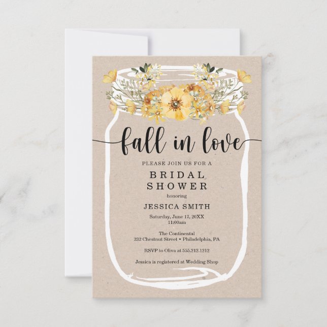 Convites Chá de panela de flor selvagem Mason Jar Yellow (Frente)