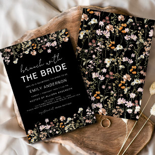 Convites Chá de panela de flor selvagem preto Brunch Floral