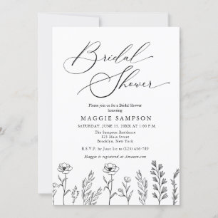 Convites Chá de panela de flor selvagem preto e branco