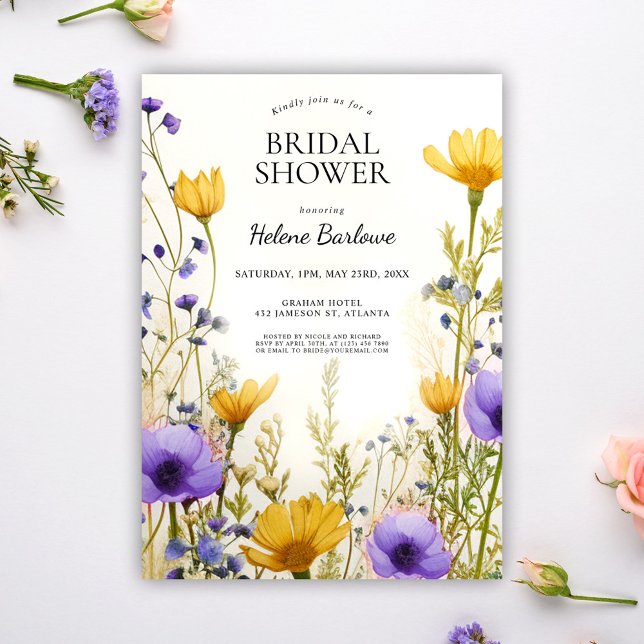 Convites Chá de panela de flor selvagem russo moderno (Modern Rustic Elegant Wildflower Bridal Shower Invitation)