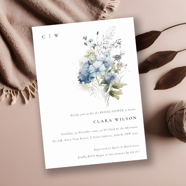 Convites Chá de panela de Flora de Algodão Azul-Escuro (Criador carregado)