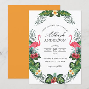 Convites Chá de panela de Flora Tropical Flamingos e Pineap