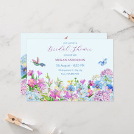 Convites Chá de panela de floração de Aquarela Azul Púrpura