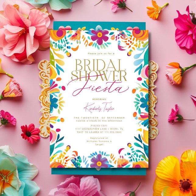 Convites Chá de panela de Flores Amarelas do México Fiesta  (Mexican Fiesta Pink Yellow Flowers Bridal Shower Invitation)