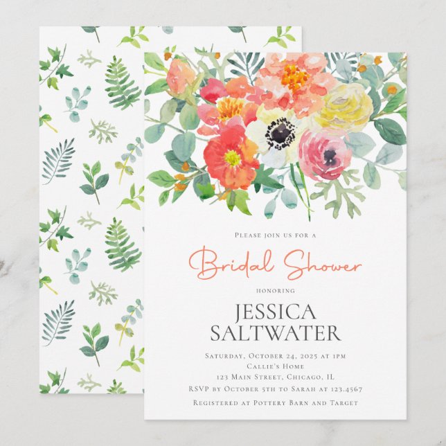 Convites Chá de panela de flores aquáticas (Frente/Verso)