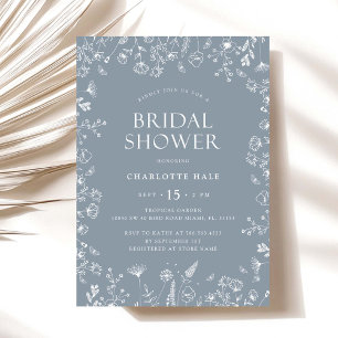 Convites Chá de panela de Flores Azuis Dusty