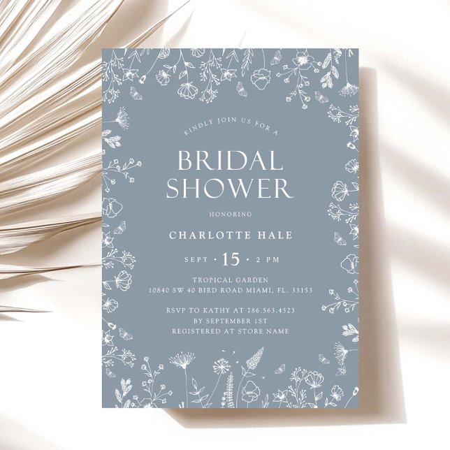 Convites Chá de panela de Flores Azuis Dusty (Criador carregado)