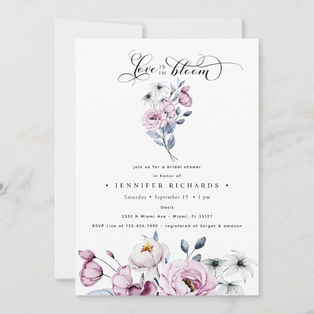 Convites Chá de panela de Flores Azuis e Rosa-Cria (Frente)