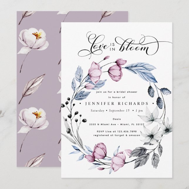 Convites Chá de panela de Flores Azuis e Rosa-Cria (Frente/Verso)