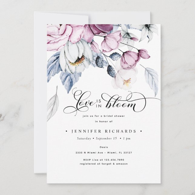 Convites Chá de panela de Flores Azuis e Rosa-Cria (Frente)