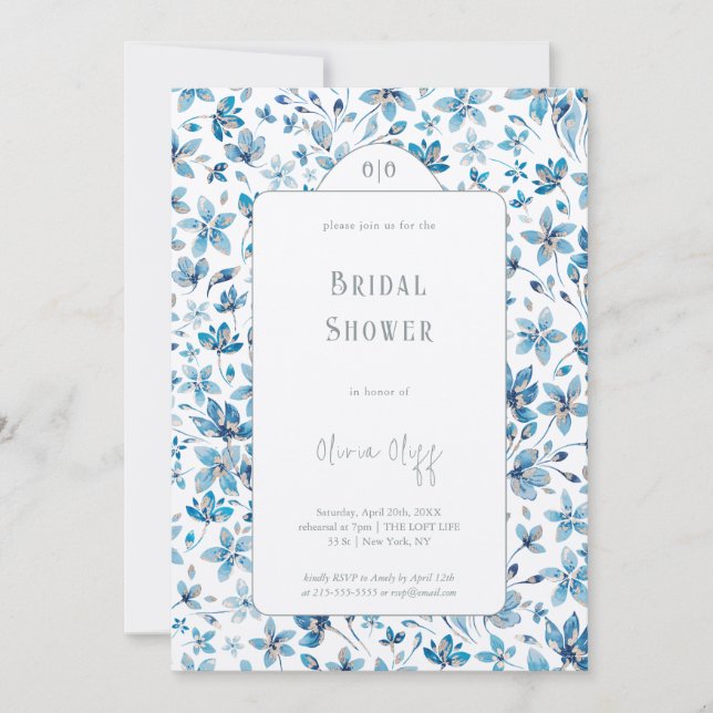 Convites Chá de panela de Flores Azuis Pequenas (Frente)