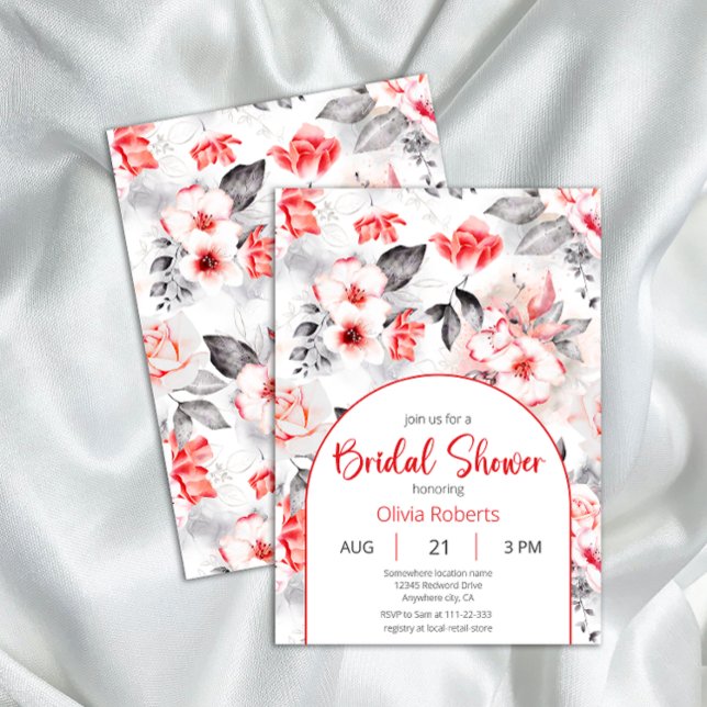 Convites Chá de panela de Flores de Água Vermelhas e Cinzas (Criador carregado)