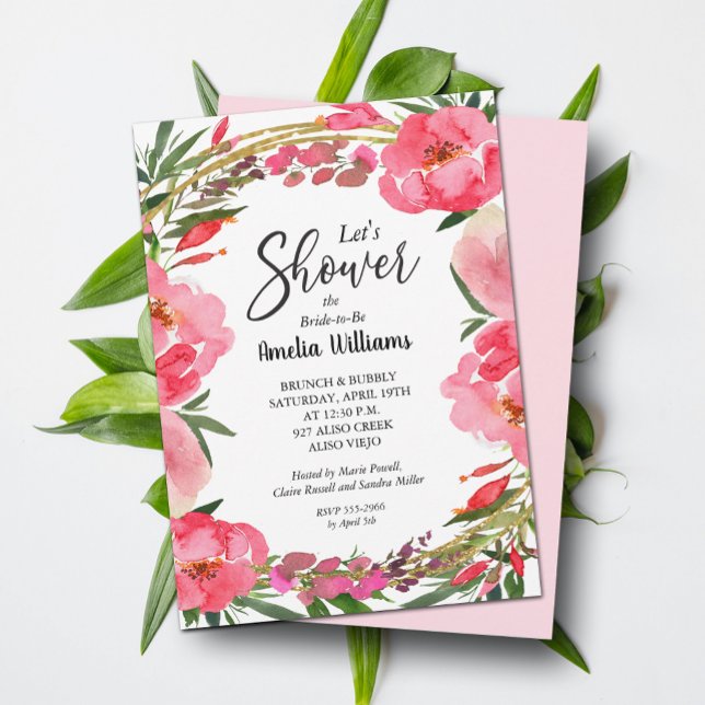 Convites Chá de panela de Flores de Aquarela (Watercolor Pink Floral Bridal Shower Invitations -  INSTANT DOWNLOAD and/or PRINTED)