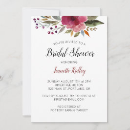 Convites Chá de panela de Flores de Aquarela Borgonha