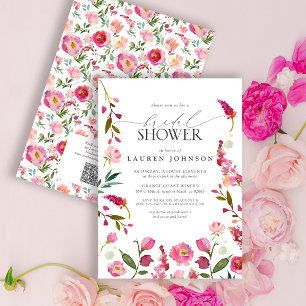 Convites Chá de panela de Flores de Aquarela Rosa de Código