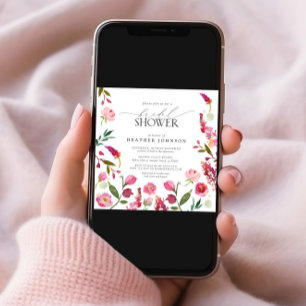 Convites Chá de panela de Flores de Aquarela Rosa Elegante