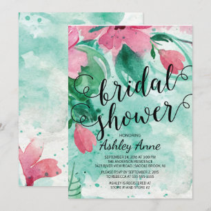Convites Chá de panela de Flores de Aquarela Rosa Moderno