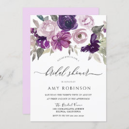 Convites Chá de panela de Flores de Aquarela Violeta Roxo