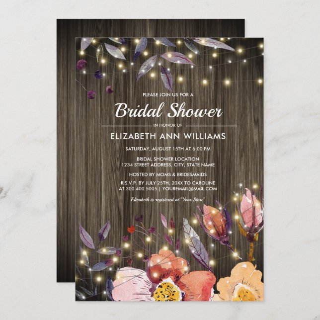 Convites Chá de panela de Flores de Madeira de Barn (Frente/Verso)