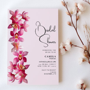 Convites Chá de panela de flores de orquídeas cor-de-rosa-b