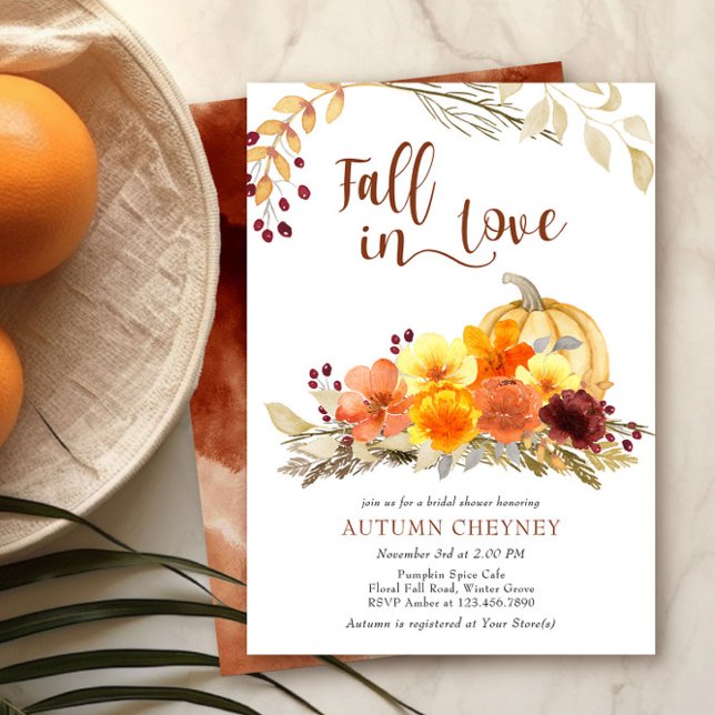 Convites Chá de panela de Flores de outono Apaixonadas (Fall in Love autumn bridal shower invitation by Darling & May)