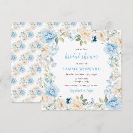 Convites Chá de panela de Flores de Pênia Azul e Branca