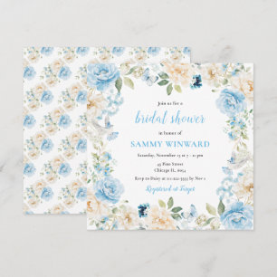 Convites Chá de panela de Flores de Pênia Azul e Branca