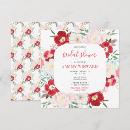 Convites Chá de panela de Flores de Pênia Rosa e Púrpura