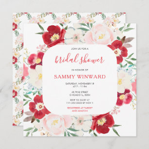 Convites Chá de panela de Flores de Pênia Rosa e Púrpura