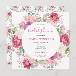 Convites Chá de panela de Flores de Pênia Rosa e Púrpura