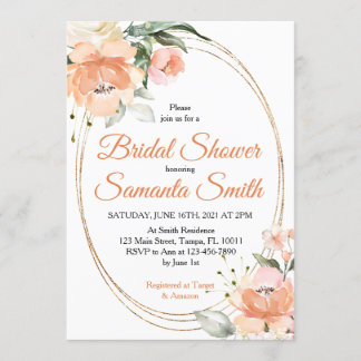 Convites Chá de panela de Flores de Pêssego