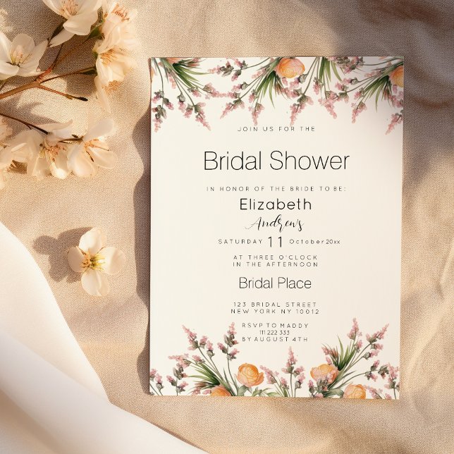 Convites Chá de panela de flores de verão cor-de-laranja-ro (Botanical pink orange summer flower Bridal Shower)