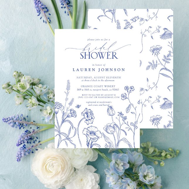 Convites Chá de panela de Flores do Jardim Azul e Branco (Bridal Shower Invitation!)