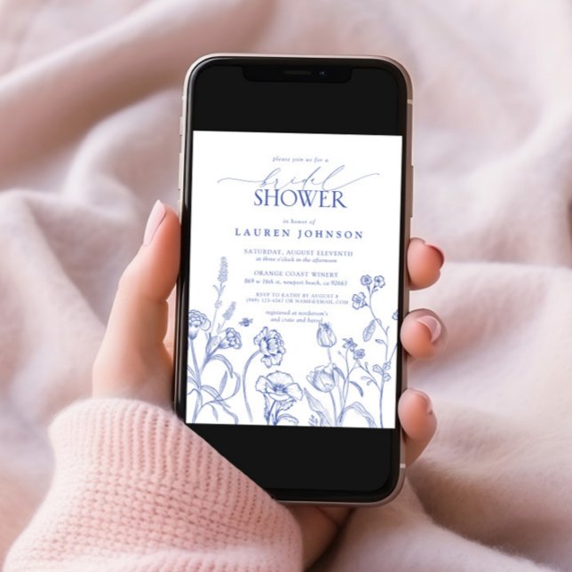 Convites Chá de panela de Flores do Jardim Azul e Branco (Criador carregado)