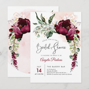 Convites Chá de panela de Flores H2 PixDezines Burgundy