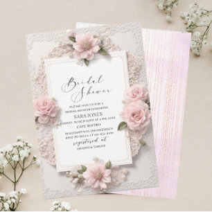 Convites Chá de panela de flores rosa 3D com Aquarela Moder