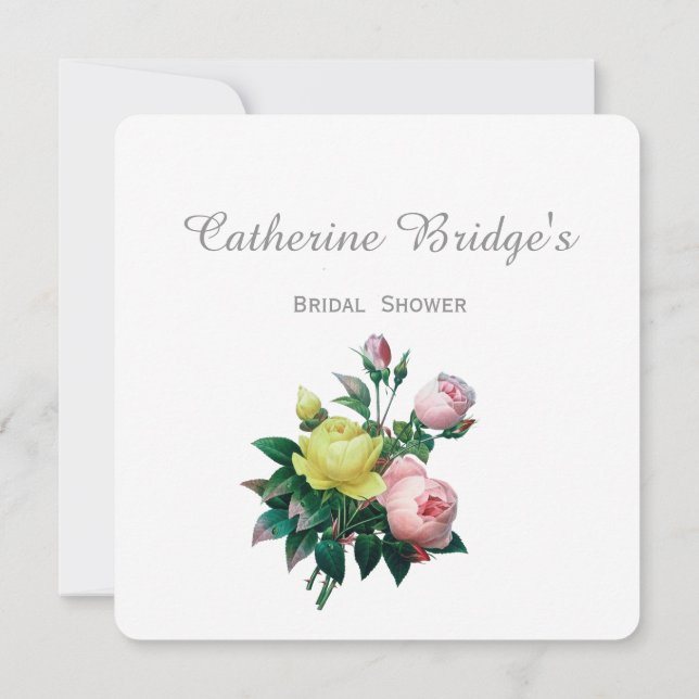 Convites Chá de panela de flores rosa e amarelas vítreas (Verso)