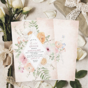 Convites Chá de panela de flores rosa impermeável
