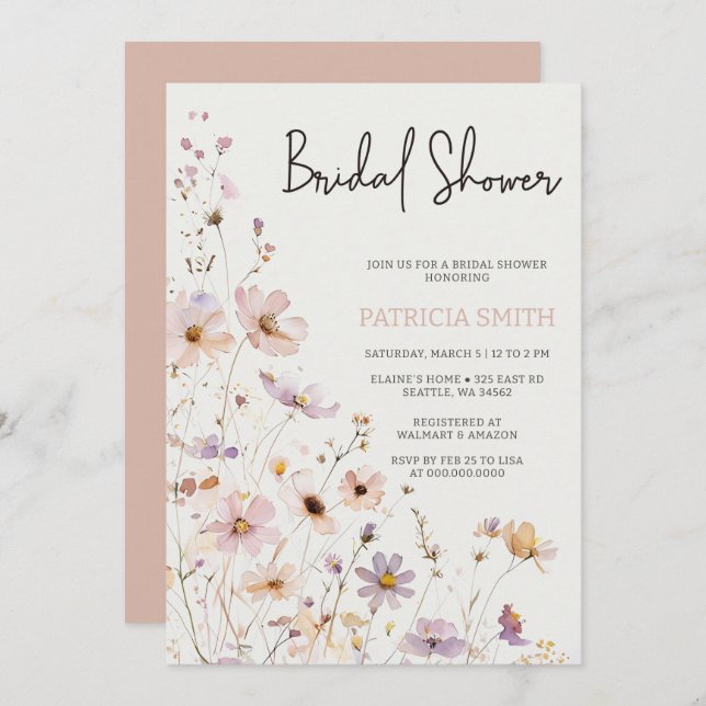 Convites Chá de panela de Flores Selvagens (Frente/Verso)