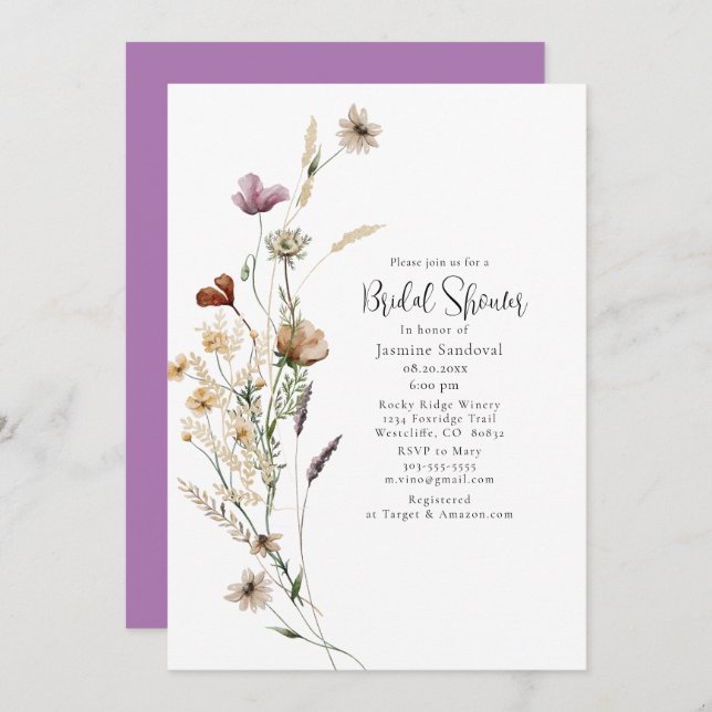 Convites Chá de panela de Flores Selvagens de Aquarela (Frente/Verso)