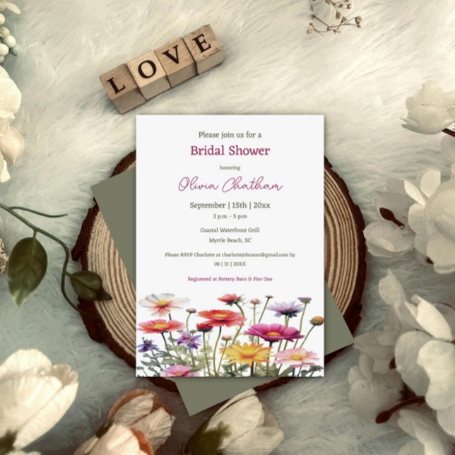 Convites Chá de panela de flores selvagens de aquarela (Modern Wildflowers Bridal Shower Invitation)