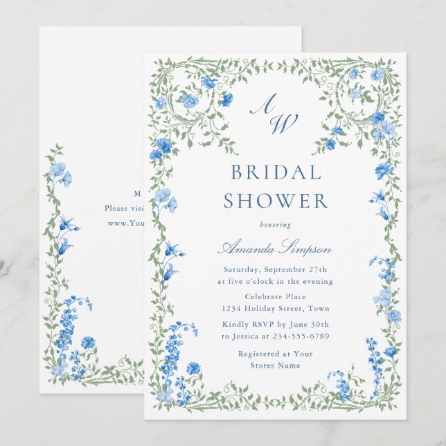 Convites Chá de panela de Flores Selvagens de Aquarela Eleg (Frente/Verso)