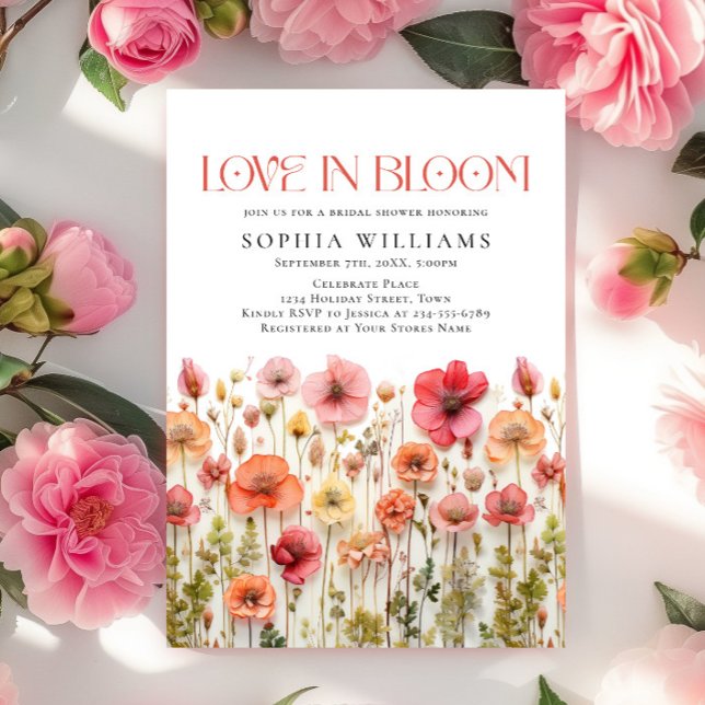 Convites Chá de panela de Flores Selvagens de Pastel Rosa (Criador carregado)
