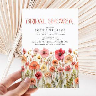 Convites Chá de panela de Flores Selvagens de Pastel Rosa