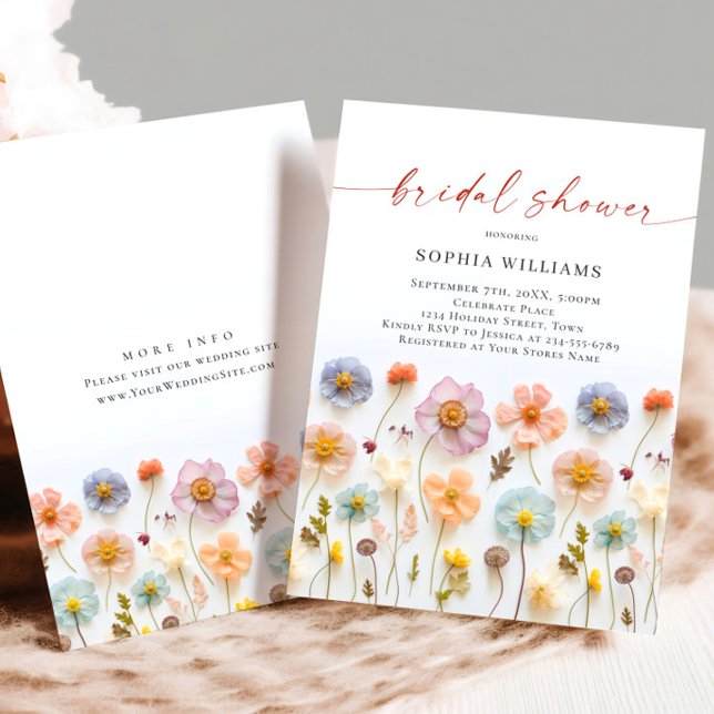 Convites Chá de panela de Flores Selvagens de Pastel Rosa (Criador carregado)