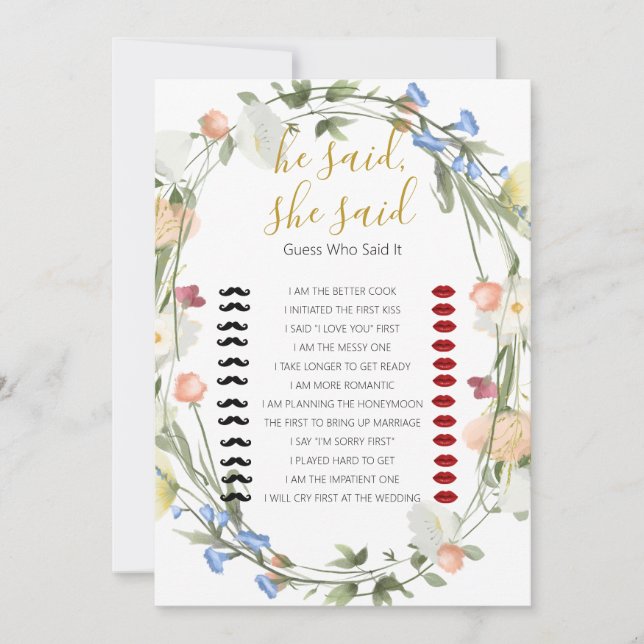 Convites Chá de panela de flores selvagens ele disse, ela d (Frente)