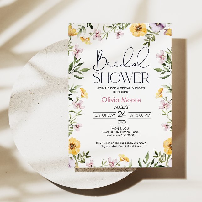 Convites Chá de panela de Flores Selvagens Modernas (Modern Wildflowers Bridal Shower Invitation, Summer Floral Bridal Shower Summer Floral Bridal Shower)