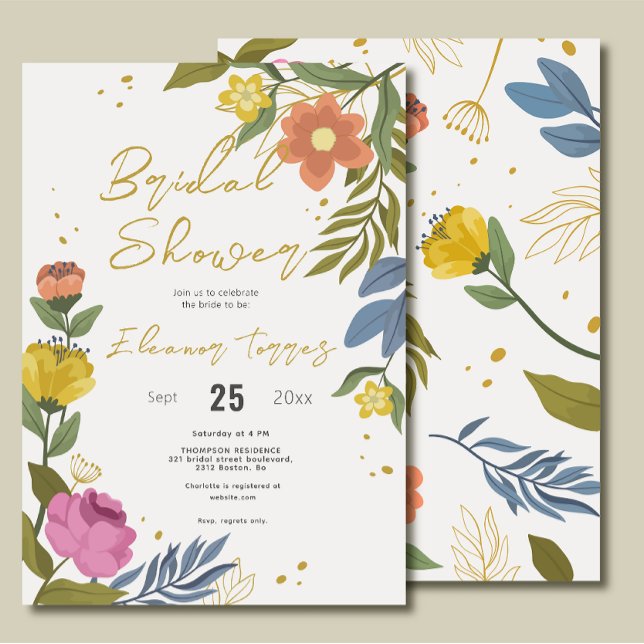 Convites Chá de panela de Flores Selvagens Modernas Chic Bo (Criador carregado)