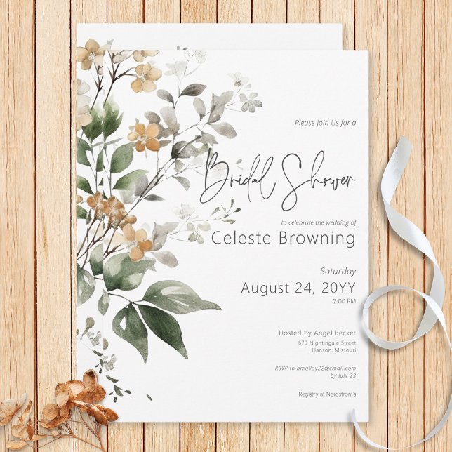 Convites Chá de panela De Flores Selvagens Rústico E Delica (Rustic Delicate Tan Fall Wildflowers Bridal Shower Invitation)