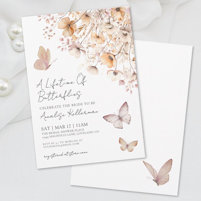 Convites Chá de panela de flores silvestres borboletas (Butterfly Wildflowers Bridal Shower Invitation)